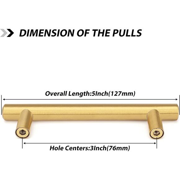 Gold Cabinet Drawer Pulls Kitchen Hardware LS201GD76 Brushed Brass 2 Pk - Picture 2 of 4